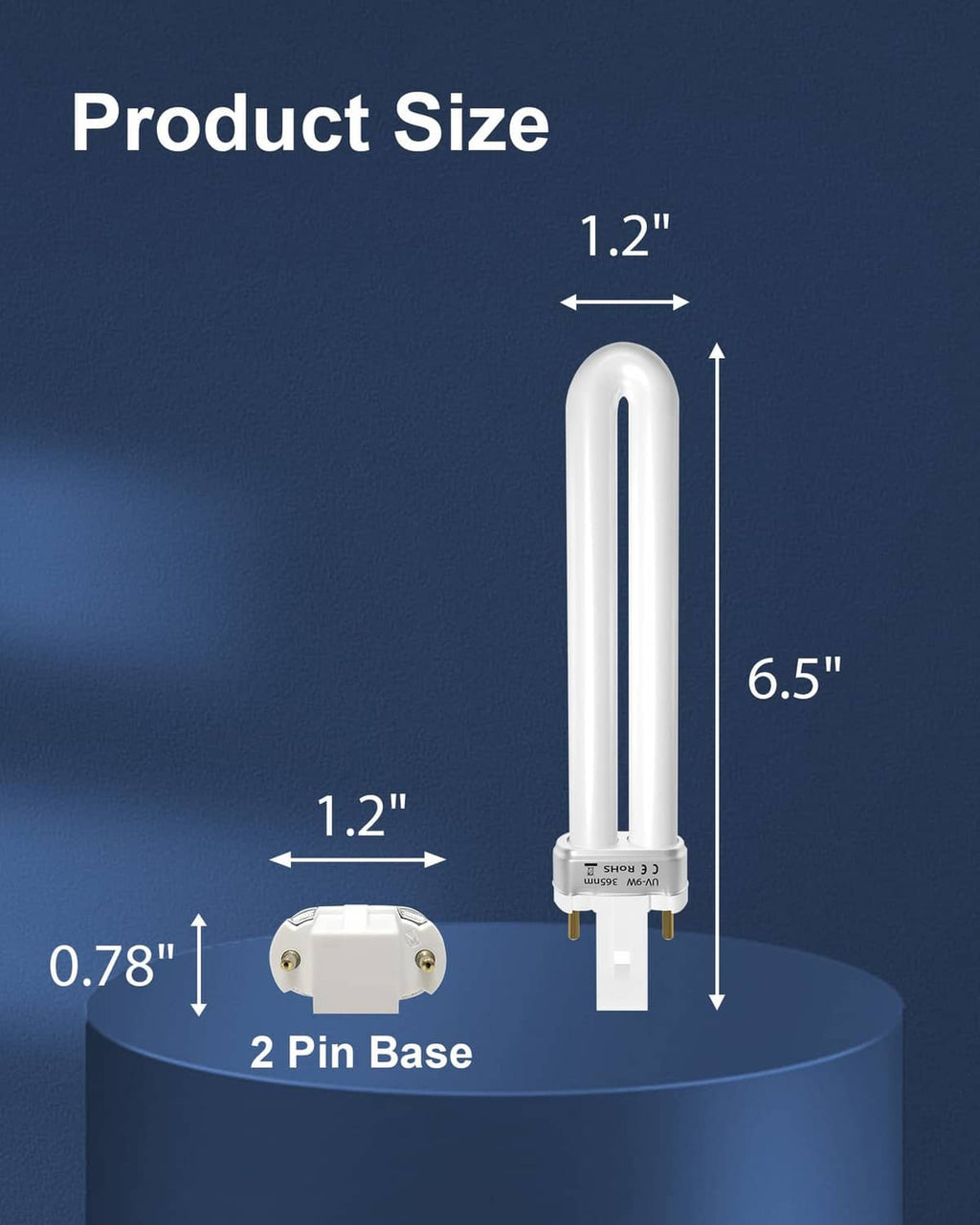 Replacement insect-trap bulb with 2-pin base, 6.5 in tall, 1.2 in wide
