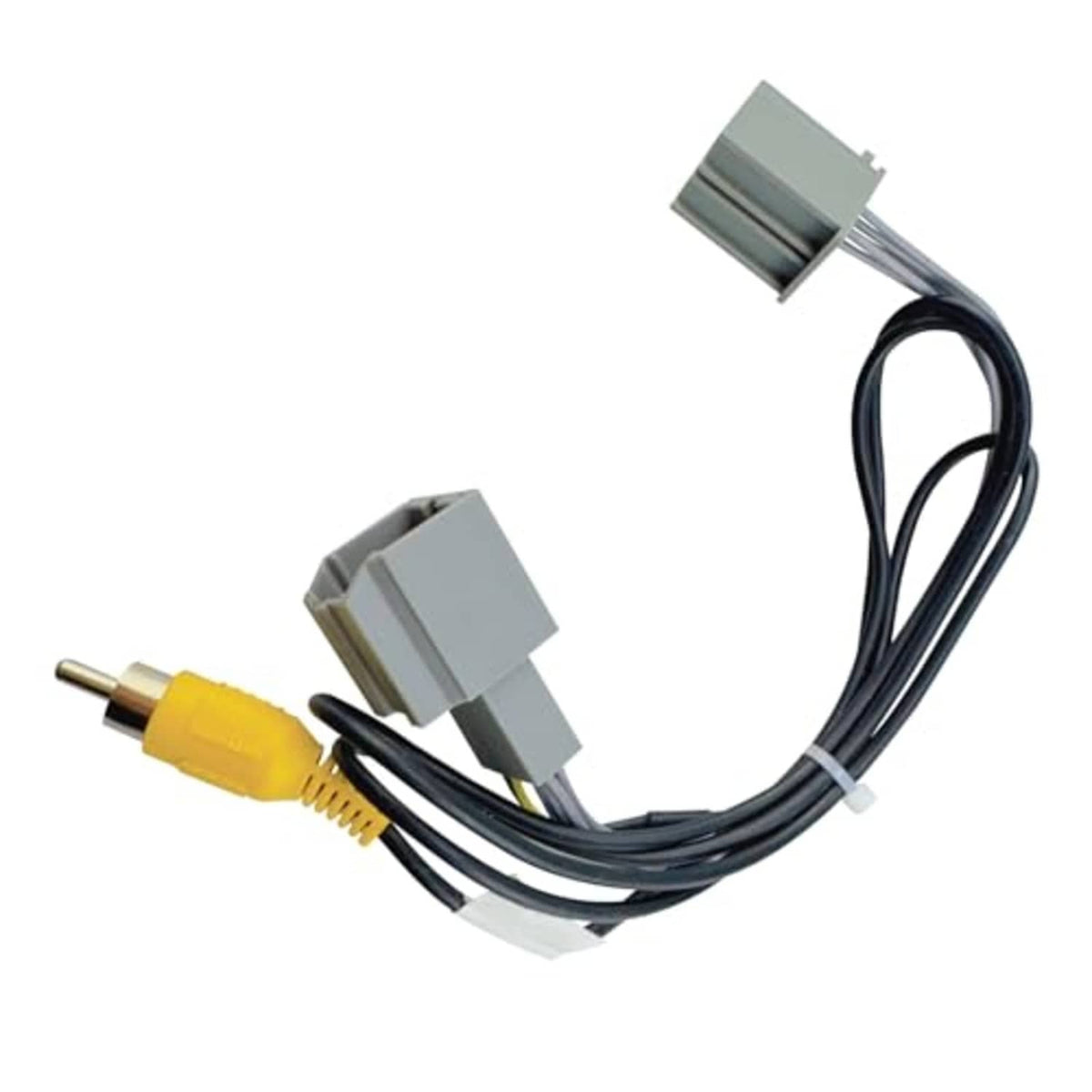 Backup camera wiring harness with multi-pin connectors and black cable leads