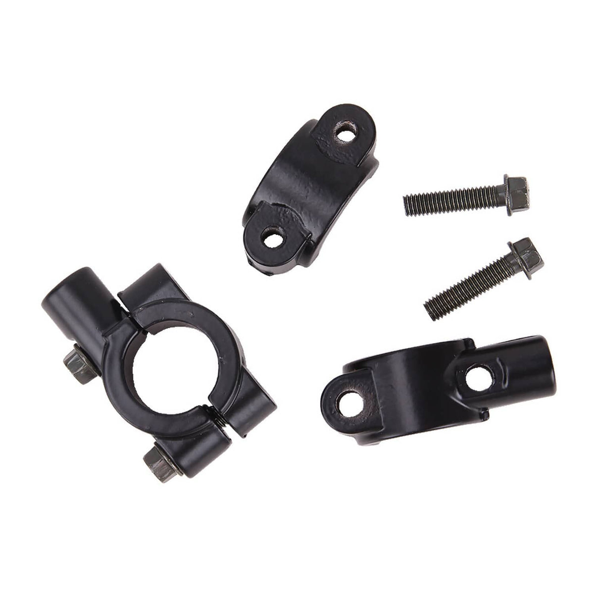 Black mirror clamp hardware set with brackets and mounting screws