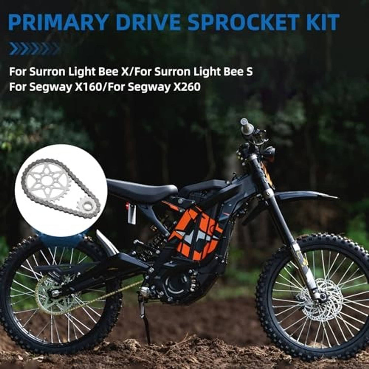 Primary drive sprocket kit: rear sprocket plate, front sprocket gear, and roller chain