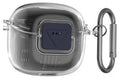 Clear TPU protective earbud case with dark inner panel and attached lanyard clip