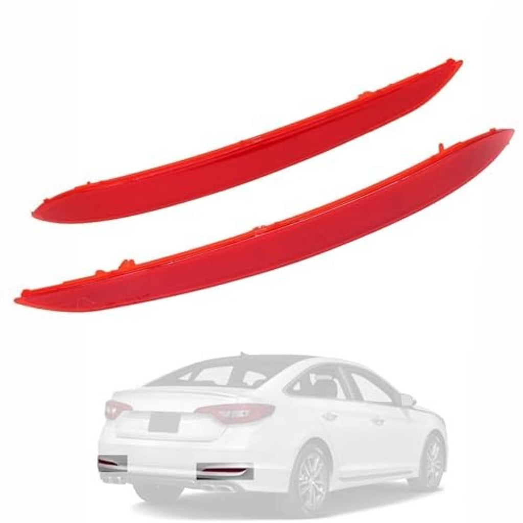 Set of two red rear bumper reflector strips on white background
