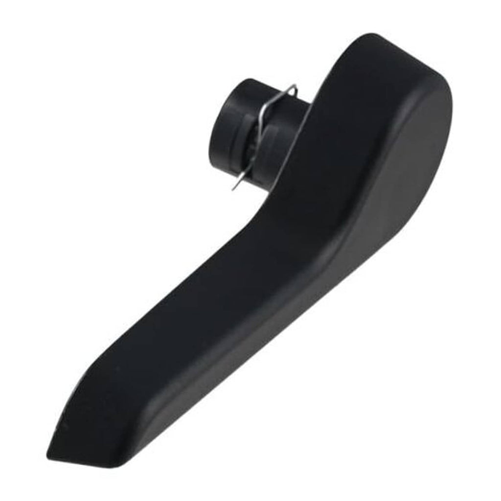 Black seat recliner handle lever with metal release pin at pivot end