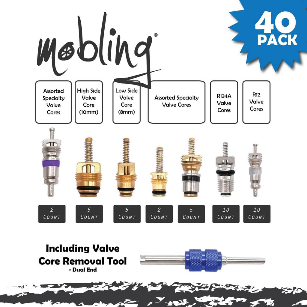 Car A/C repair kit 40-pack: specialty valve cores and includes dual-end core tool.