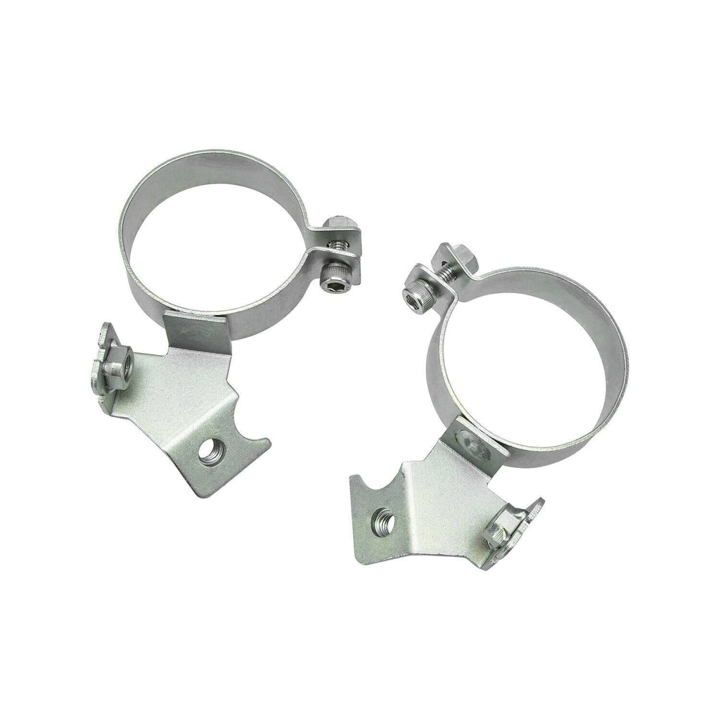 Silver metal hose/strut clamps with bolt holes and circular mounting bands