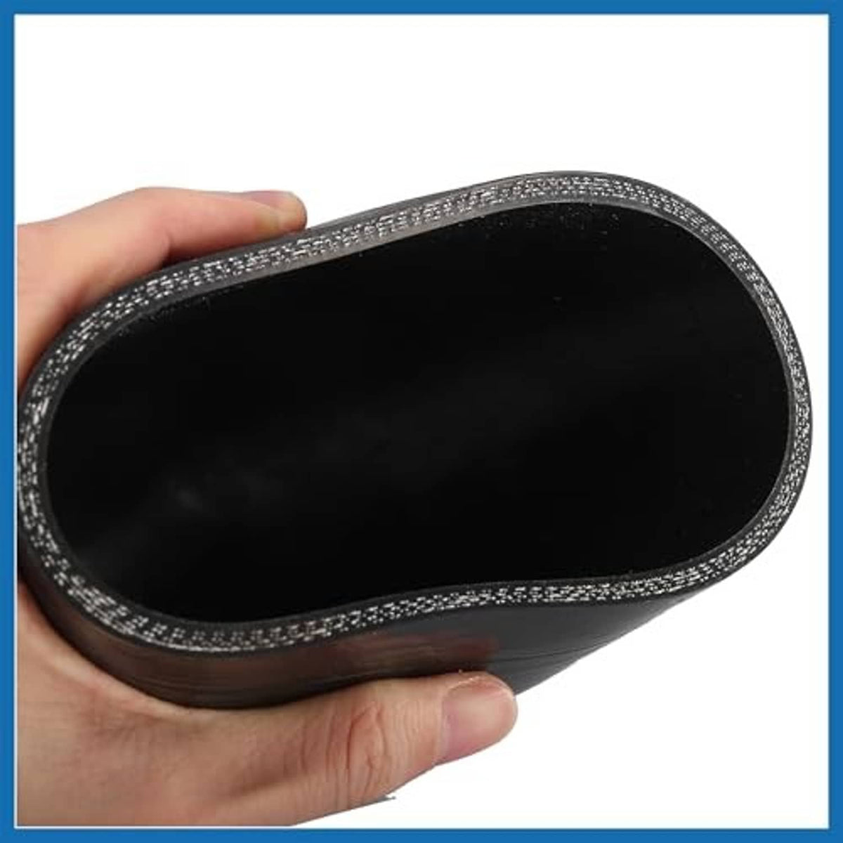 Black silicone hose elbow inlet opening with reinforced textured border