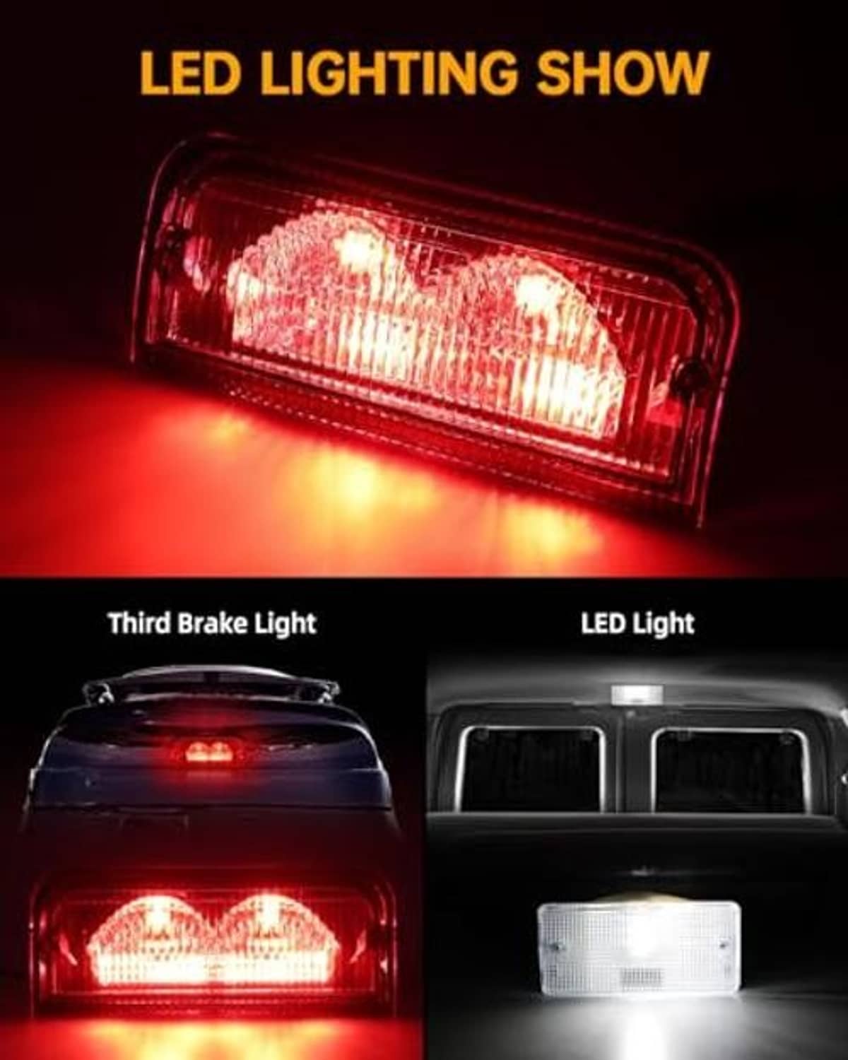 Red LED third brake light with bright illuminated light pattern