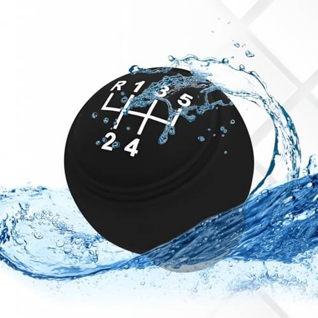 Black 5-speed gear shift knob cover with R-1–5 markings, shown against water splash