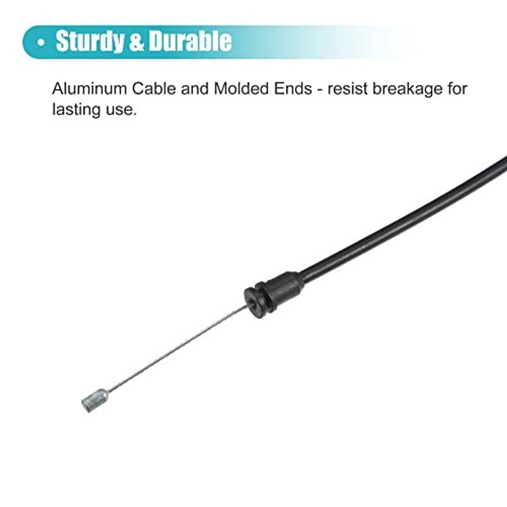 Hood release cable with black cable housing, molded ends, and metal pin connector