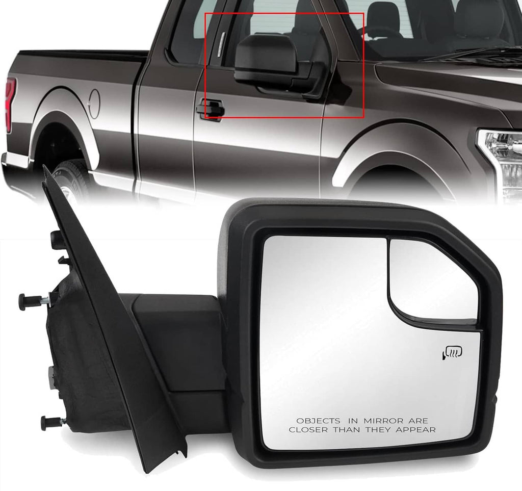 Passenger side heated power mirror with black housing and clear reflective glass