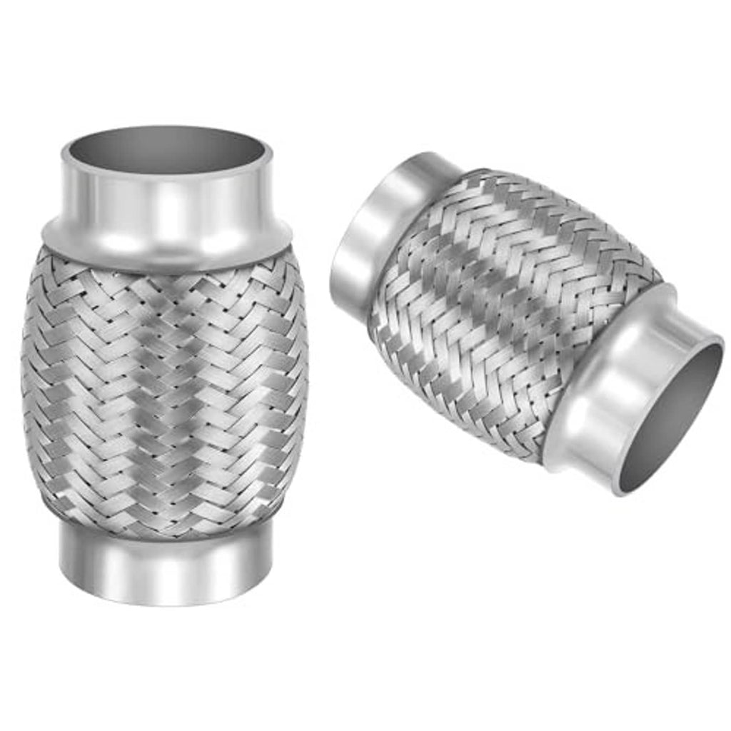 Stainless steel braided exhaust pipes with flared connector ends, pair