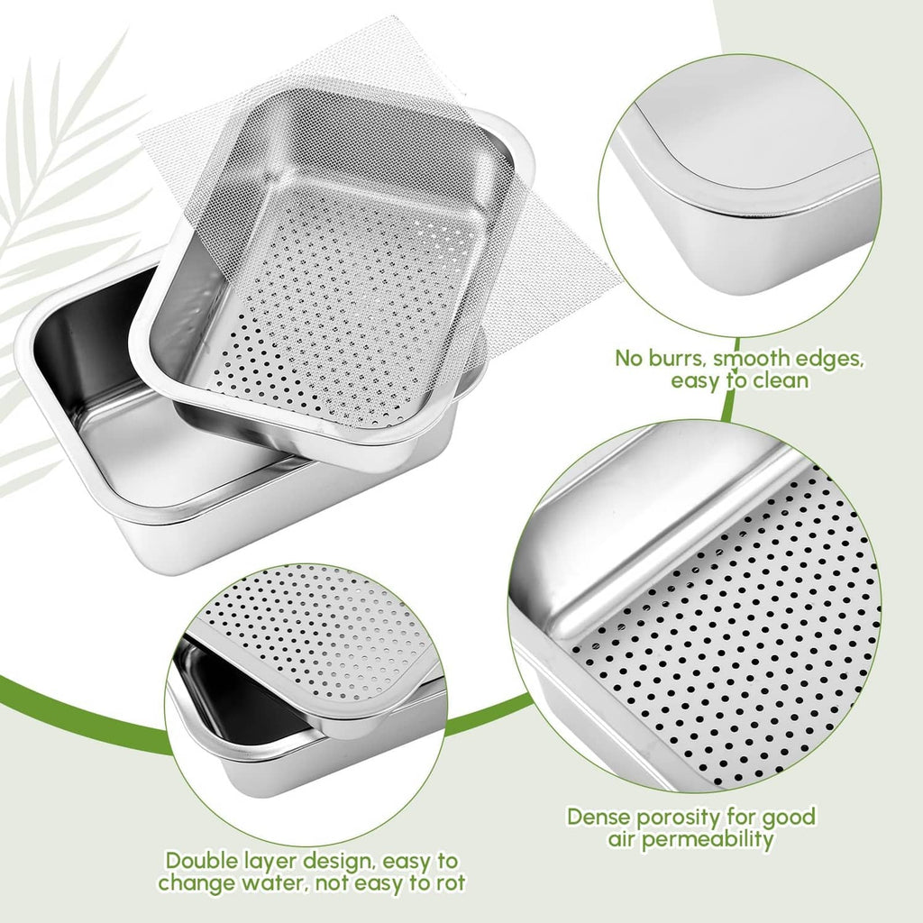 Stainless steel sprouting tray insert with dense perforations for easy, smooth cleaning