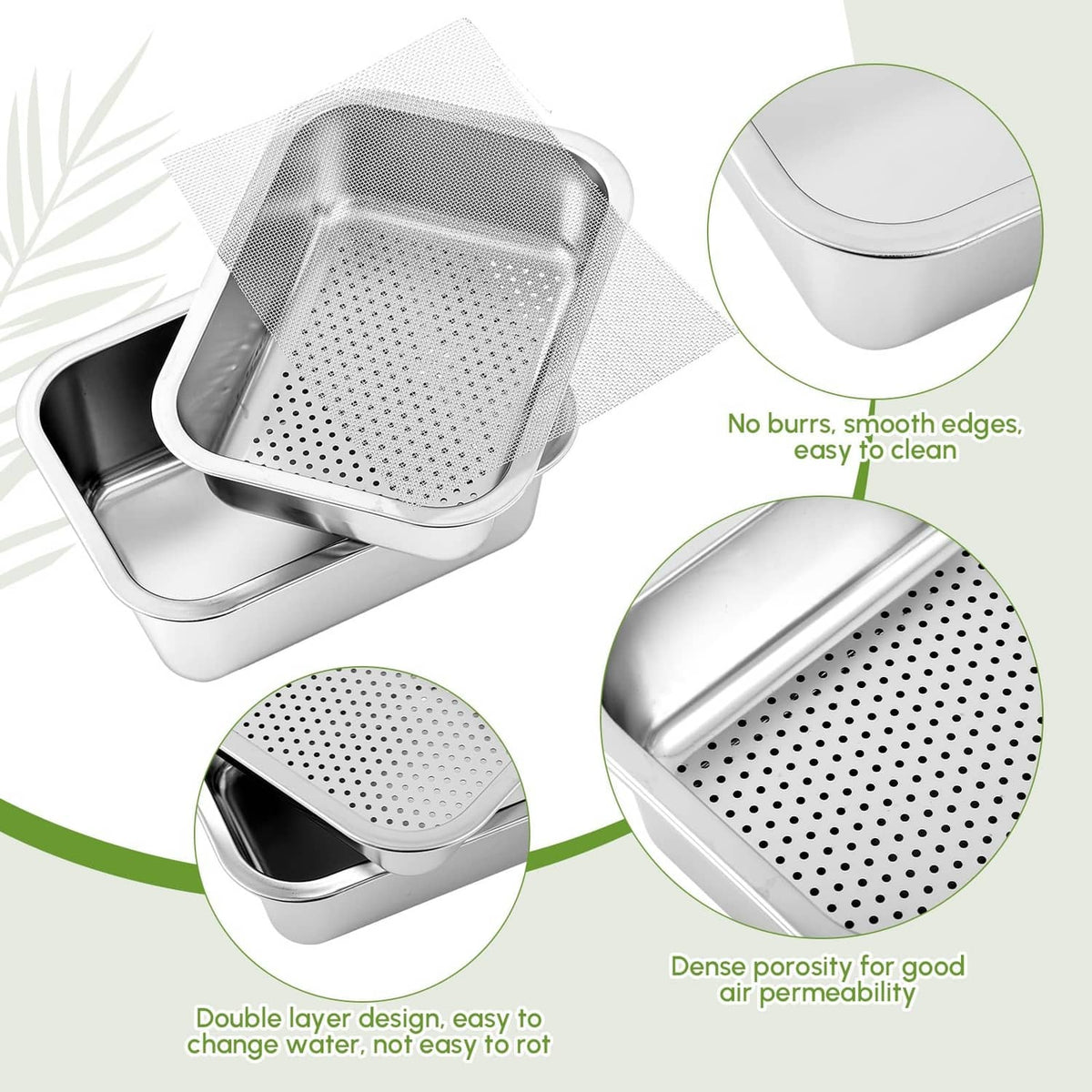 Stainless steel sprouting tray insert with dense perforations for easy, smooth cleaning