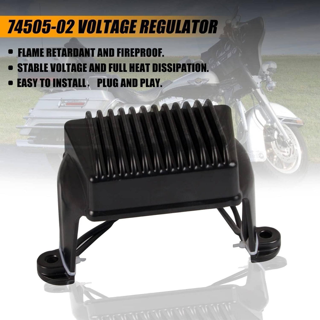 Black finned voltage regulator with support brackets and attached cables