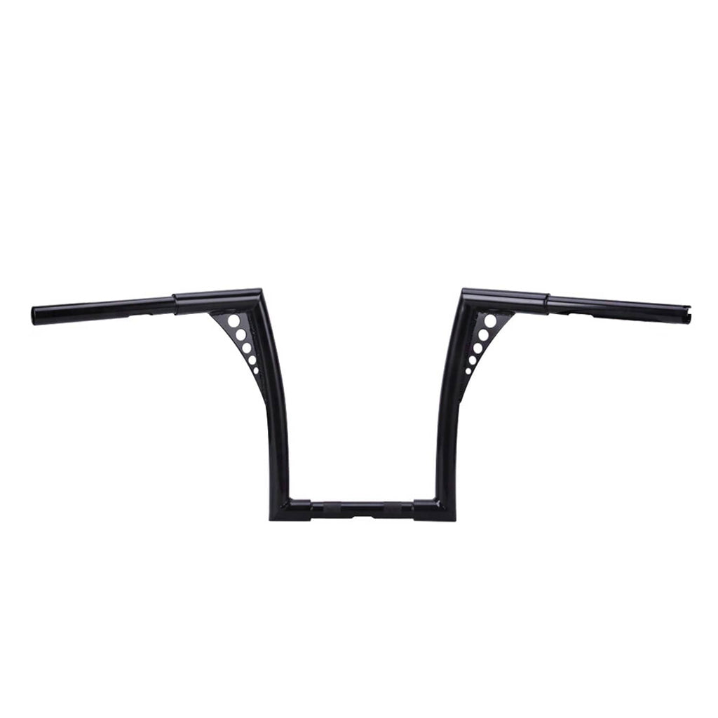 Black 14-inch rise ape hanger handlebar set with drilled mounting plates
