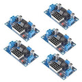 Five blue LM2596 buck converter PCBs with LED voltage display and blue screw terminals