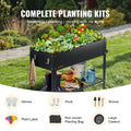 Black galvanized steel raised garden bed planter box with side hooks and lower wire shelf