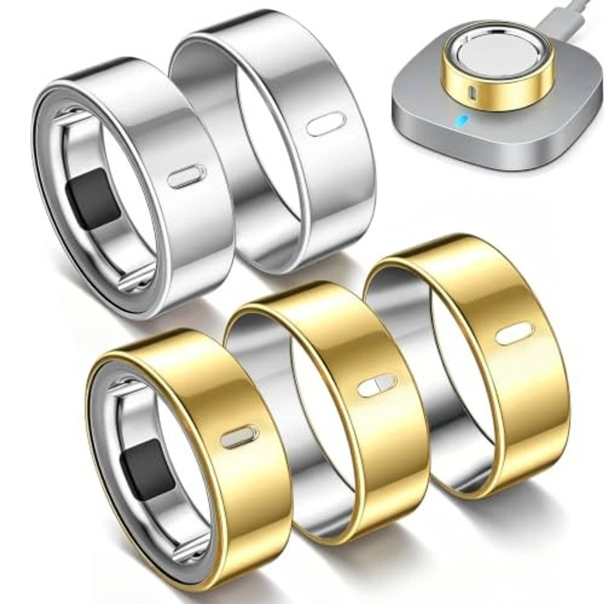 Set of TPU smart ring covers in silver and gold, ring-sized fit