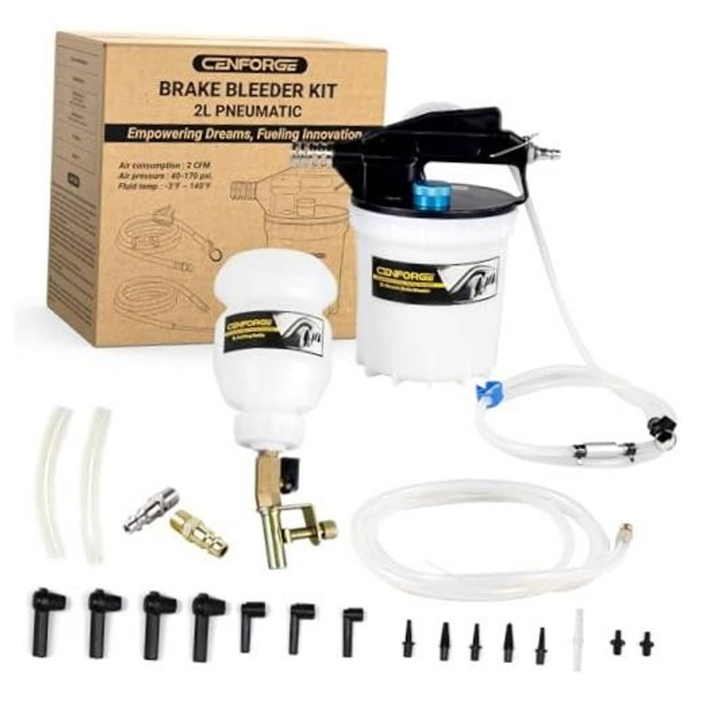 Vacuum brake bleeder kit with 2L reservoir, hoses, adapters, and clamps, 23-piece set