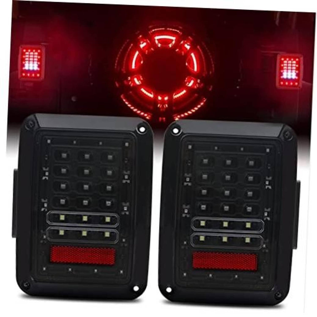 Clear LED tail light set with red brake light sections, black housing