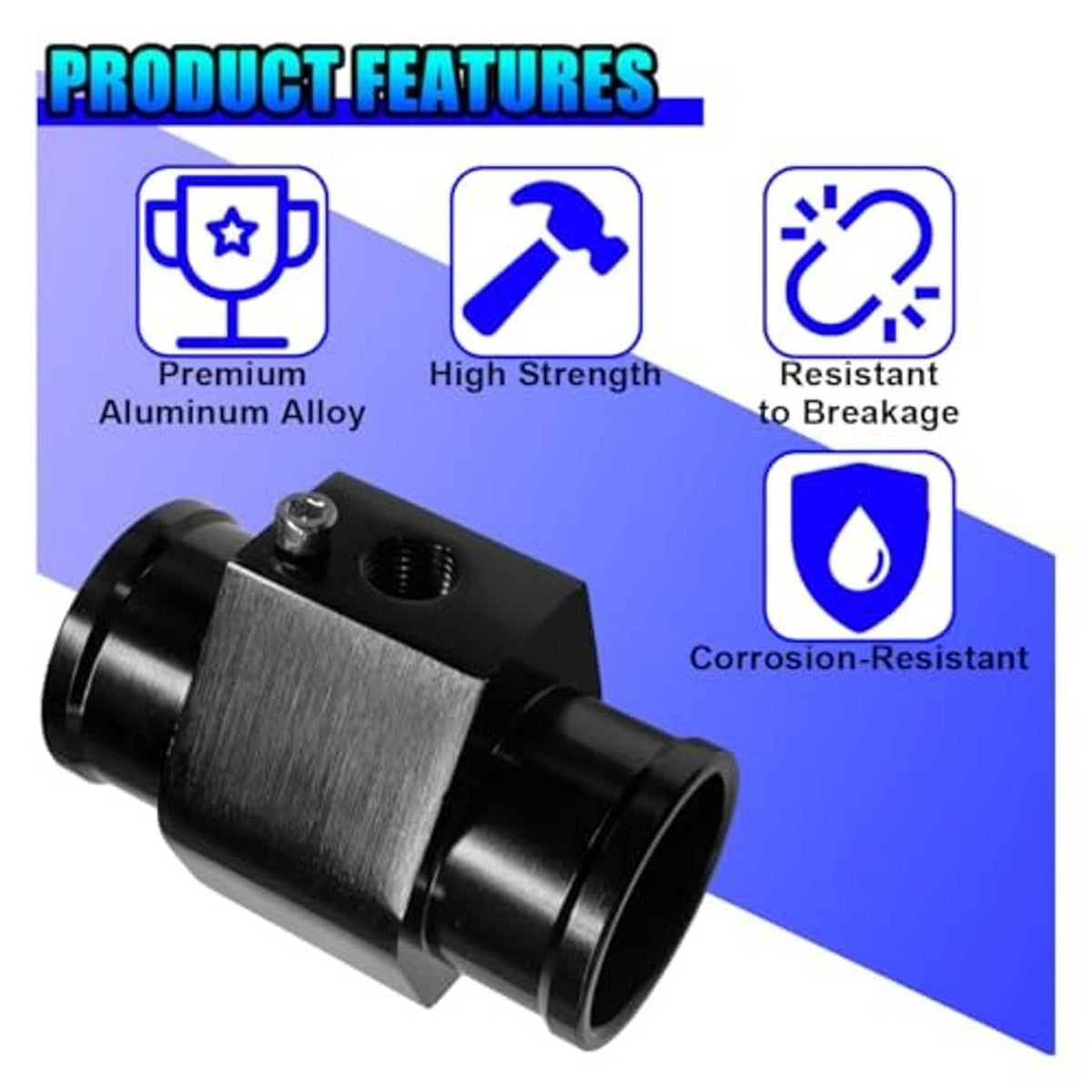Black 40mm water temperature sensor joint pipe with mounting bolts and threaded hole