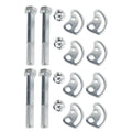 Camber bolt kit with four silver bolts, nuts, and C-shaped cam washers
