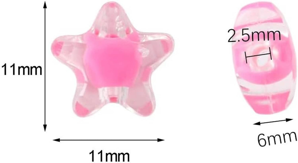 Transparent pink star bead dimensions: 11mm x 6mm x 2.5mm for bracelets