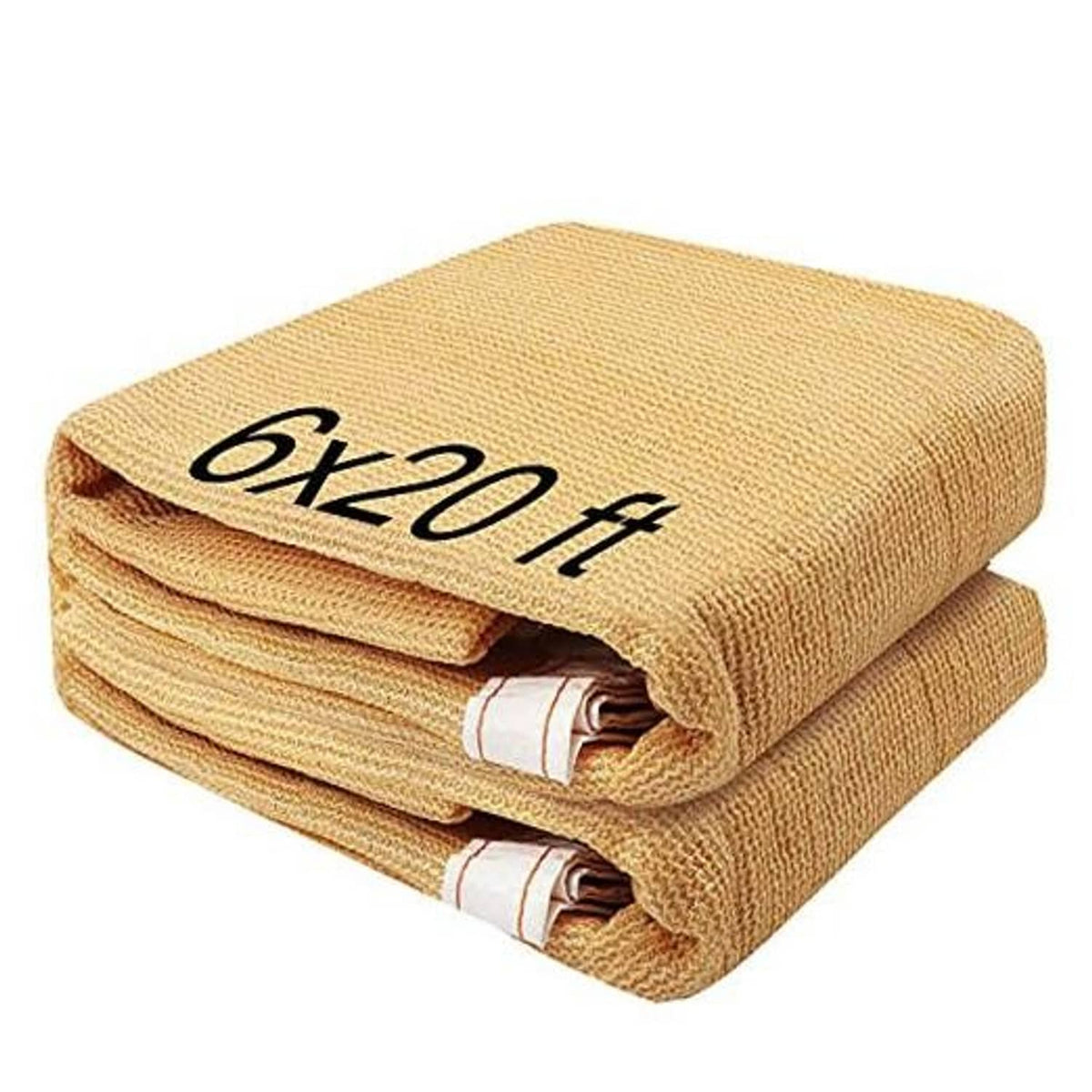 Tan shade sail cloth folded bundle with reinforced stitched edges