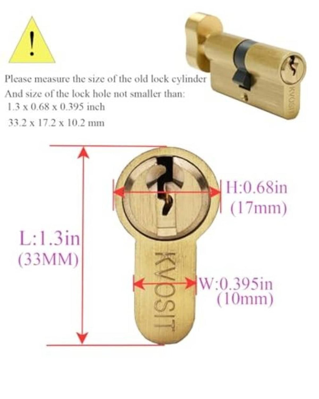 Brushed brass lock cylinder with internal keyway and cutaway opening