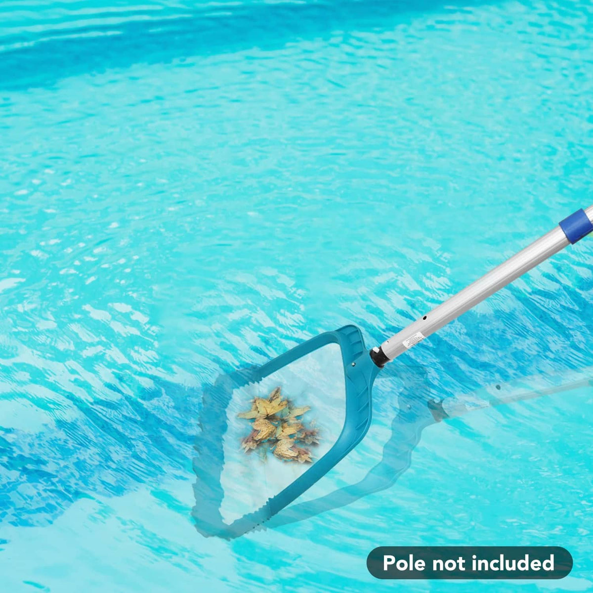 Pool leaf skimmer net with debris and telescopic pole for surface cleaning