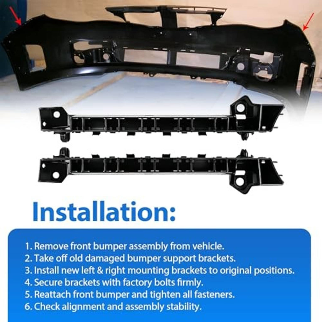 Black front bumper support bracket set with dual long rails and side mounting posts
