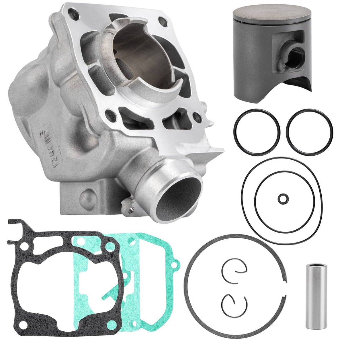 Aluminum top end rebuild kit with cylinder block, piston, and gasket and ring set
