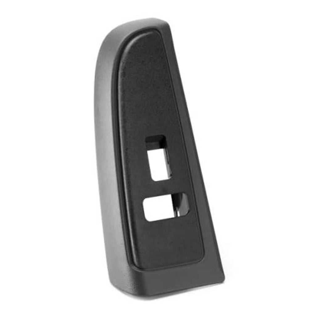 Window switch bezel cover, dark gray plastic with two cutout switch openings