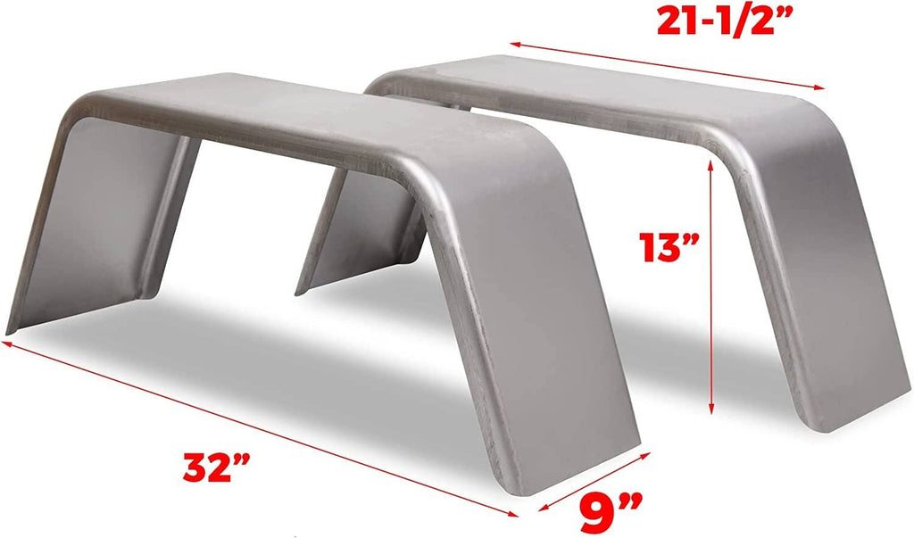 Light gray trailer fender with measurements, fits 14-16 in wheels (single axle)