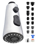 Stainless steel faucet head replacement with black mode buttons and spray nozzles