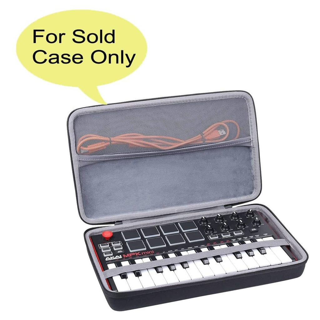Hard keyboard case open with gray interior and cable pocket