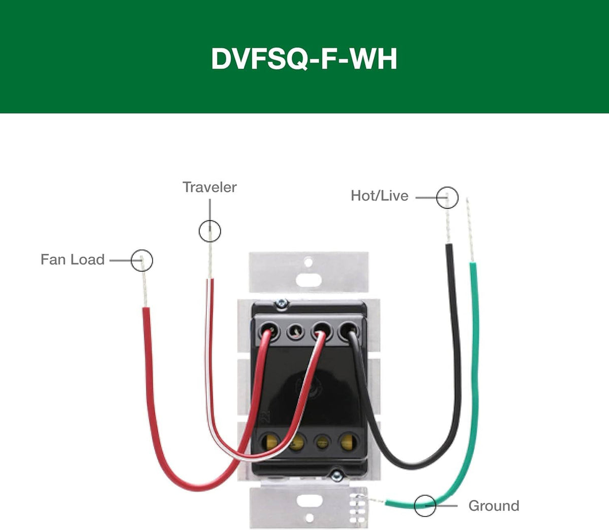DVFSQ-F-WH fan control wiring terminals diagram with hot/live and ground connections