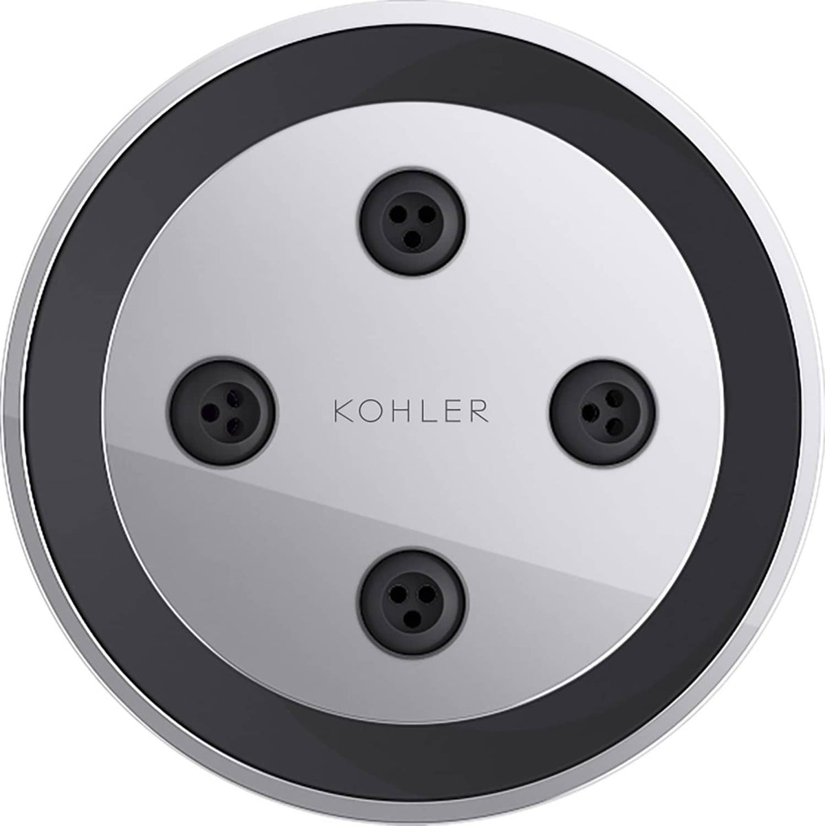 Polished chrome round body spray face with four dark nozzles and KOHLER branding