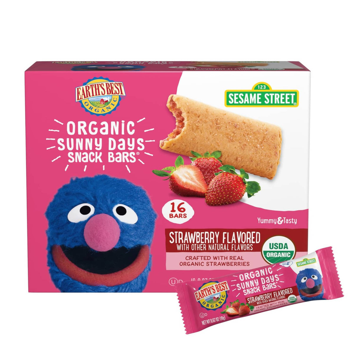 Earth's Best Sesame Street organic strawberry snack bars, 16-count box