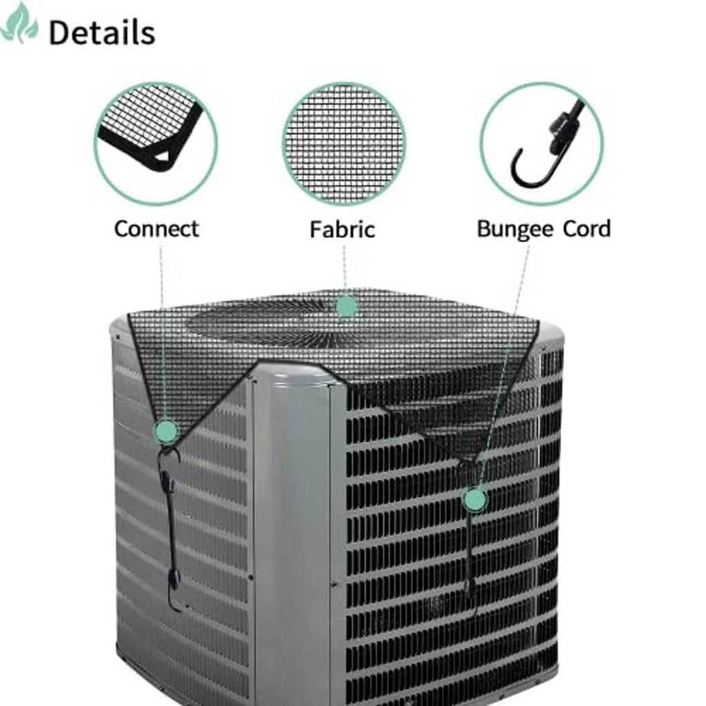 Air conditioner cover fabric with bungee cord ties for secure fit