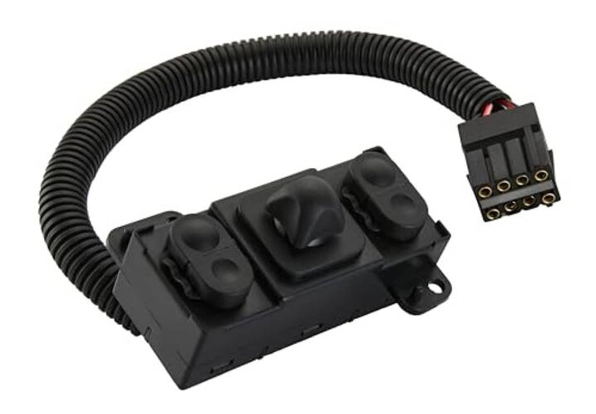 Black power seat tilt switch with ribbed wiring harness and multi-pin connector