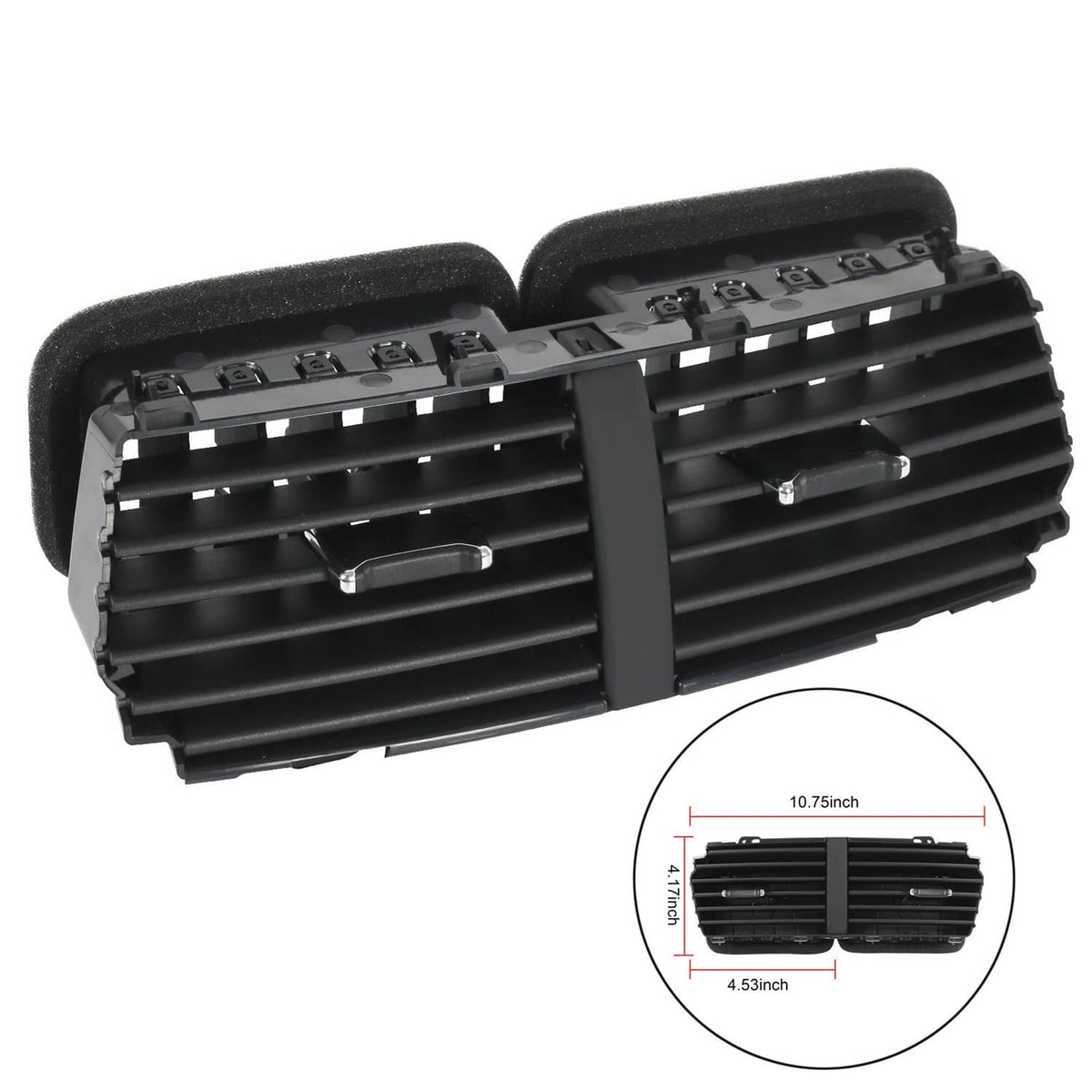 Black dual center dash air vent grille with horizontal slats and center divider