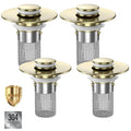Brushed gold bathroom sink pop-up drain strainer set with mesh basket, 4-pack