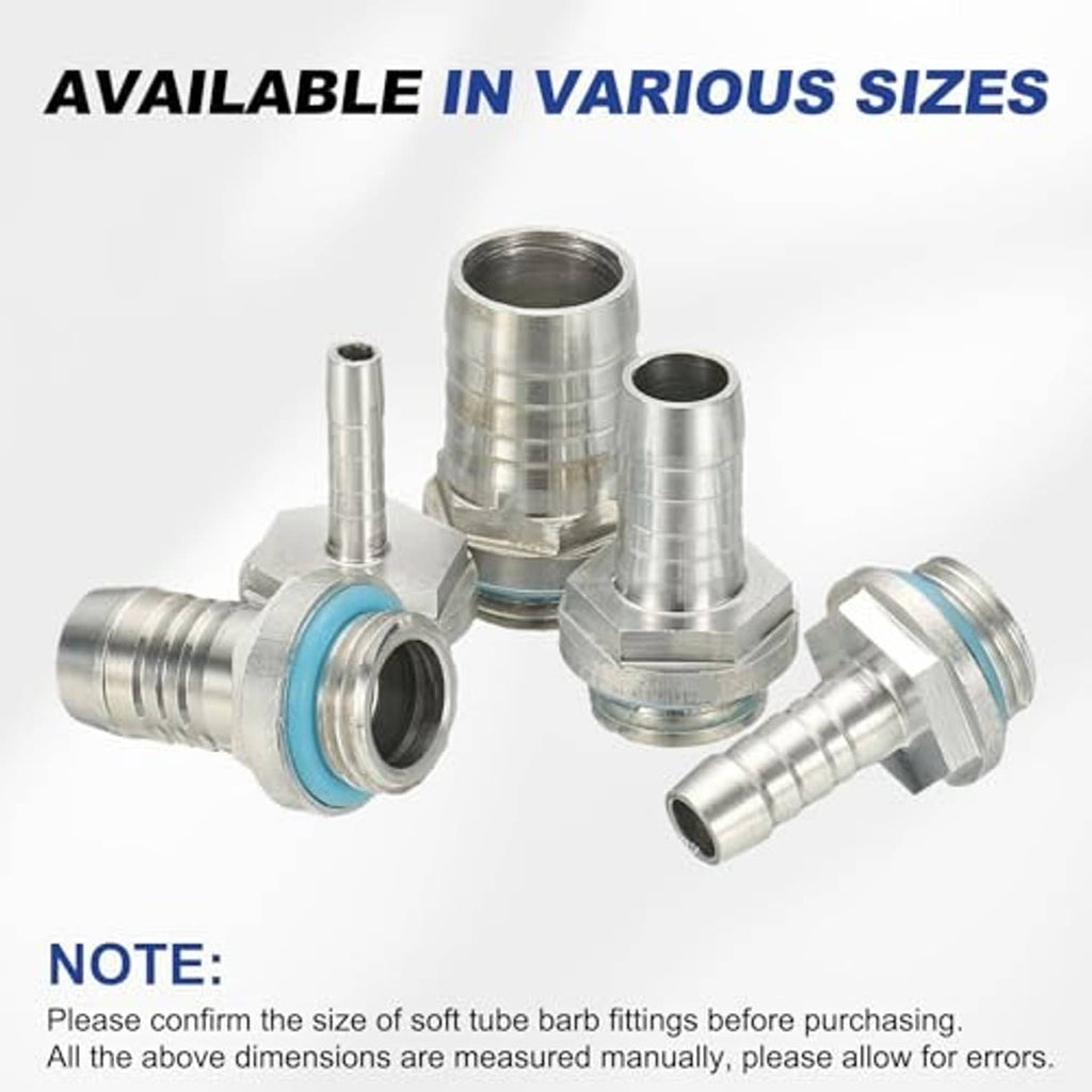 Set of 4 G1/4 male aluminum hose barb adapters with blue seal rings