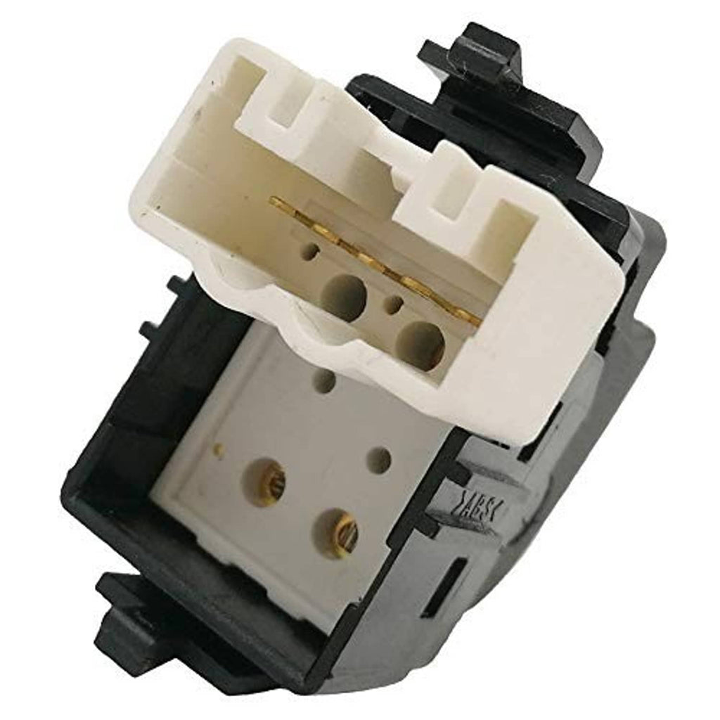 Power window switch interior contacts with gold terminals on white plastic insert