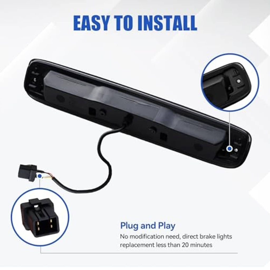 Third brake light LED bar with plug-in wiring and black rear connector