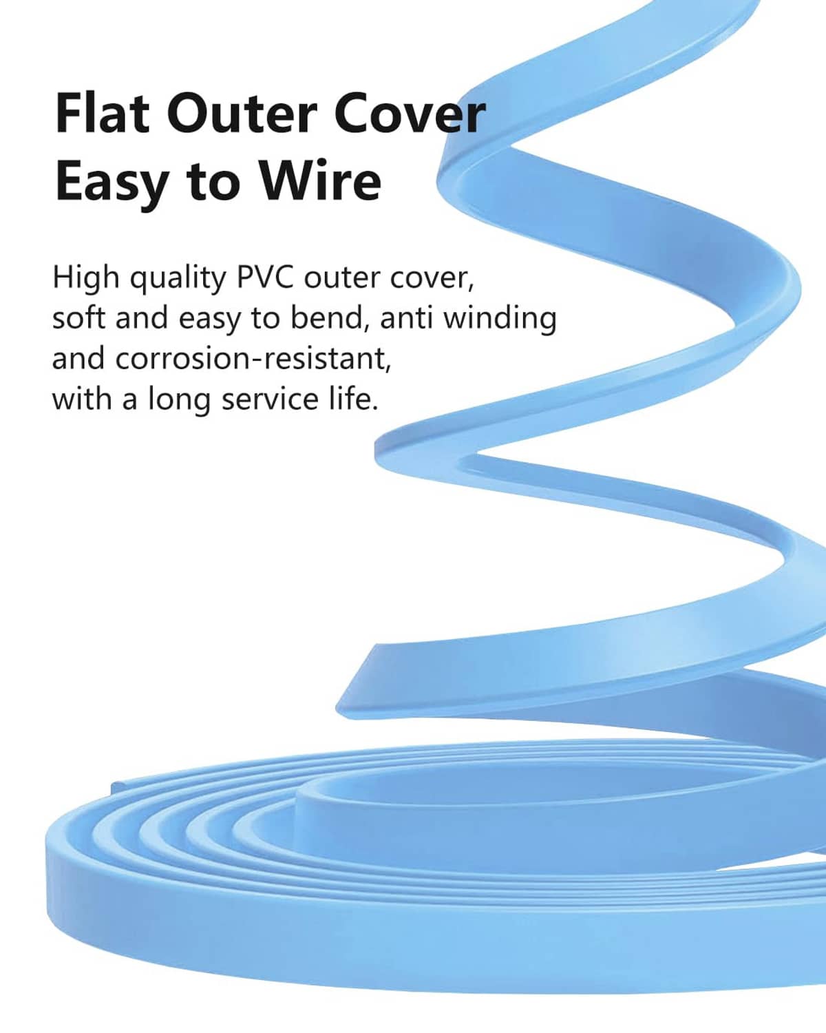 USB-C to RJ45 console cable with flat, flexible light-blue outer jacket