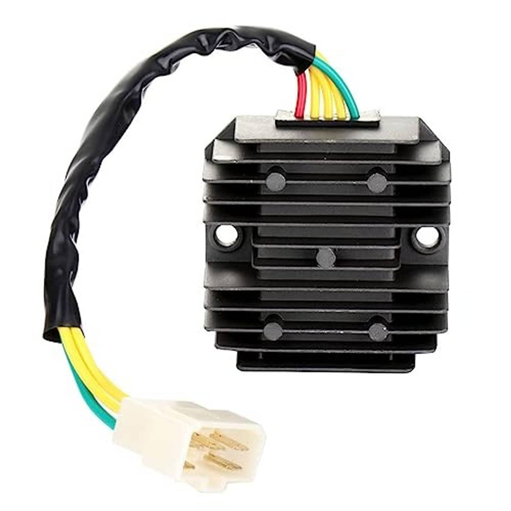 Black finned voltage regulator rectifier relay unit with 5-wire connector harness