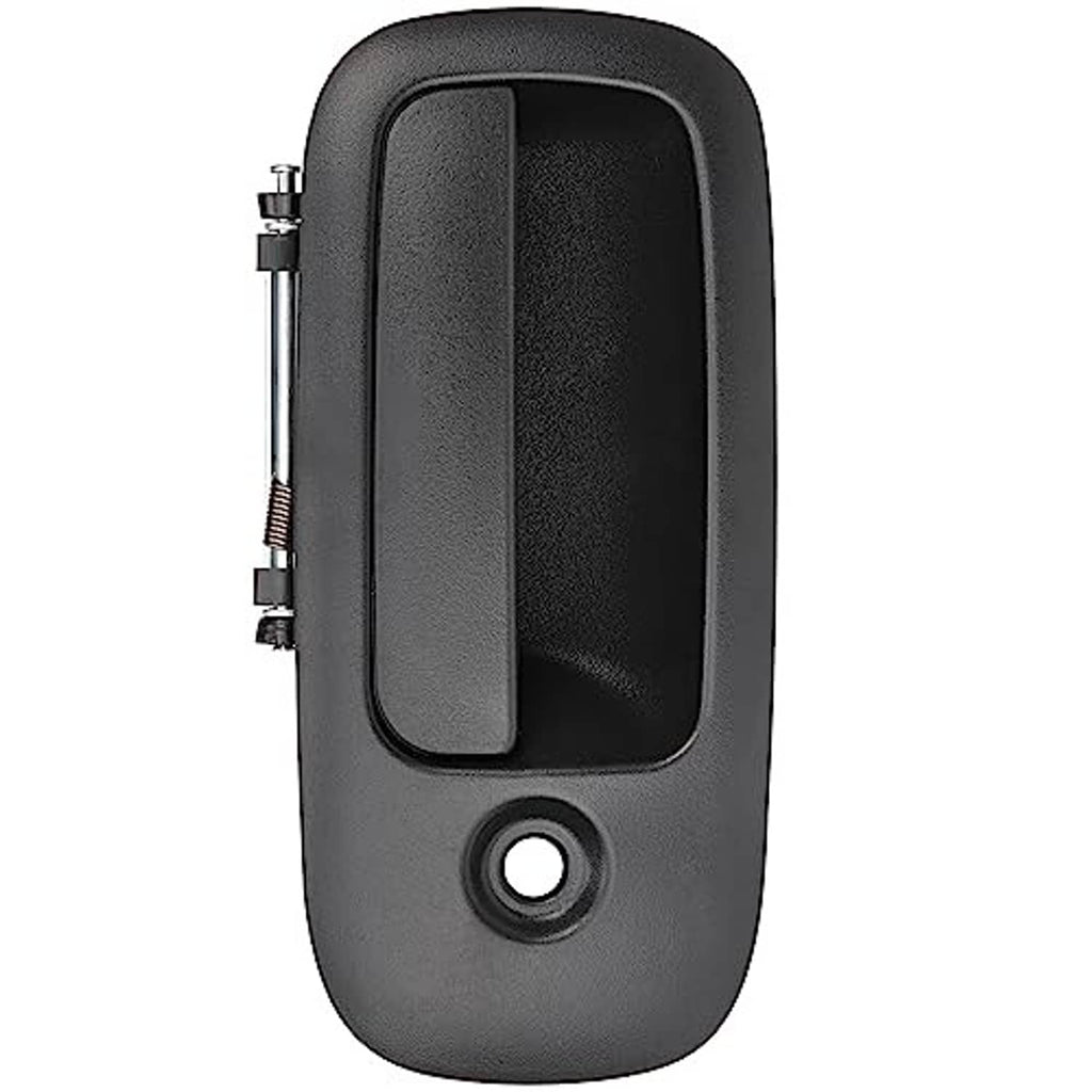 Exterior door handle with black-grain insert, dark gray housing, and key lock hole.