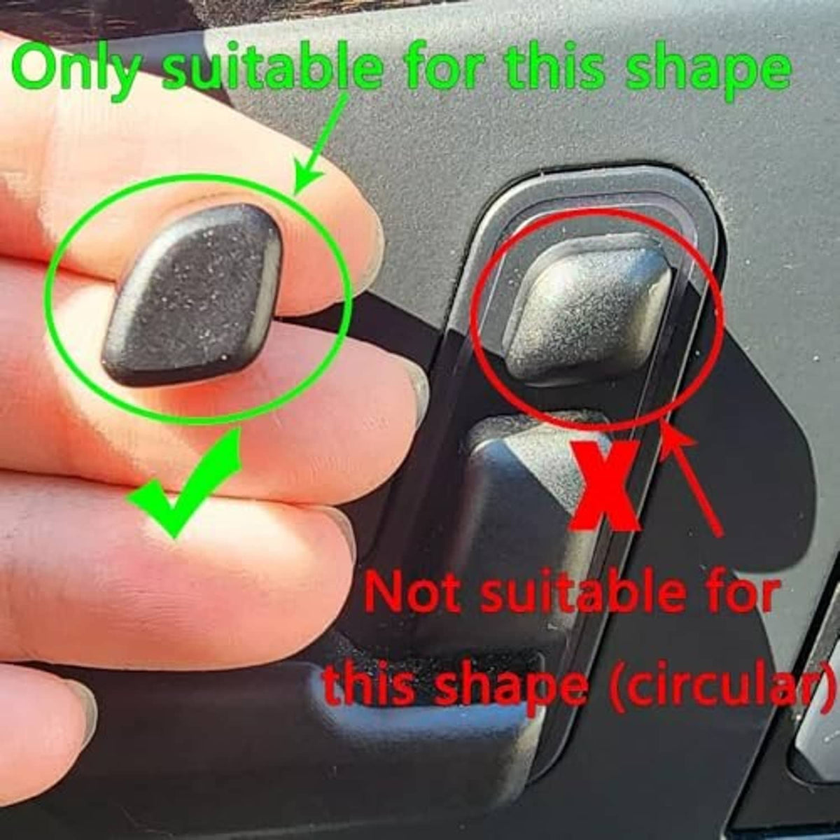 Black headrest adjust switch button cover placed on seat control housing